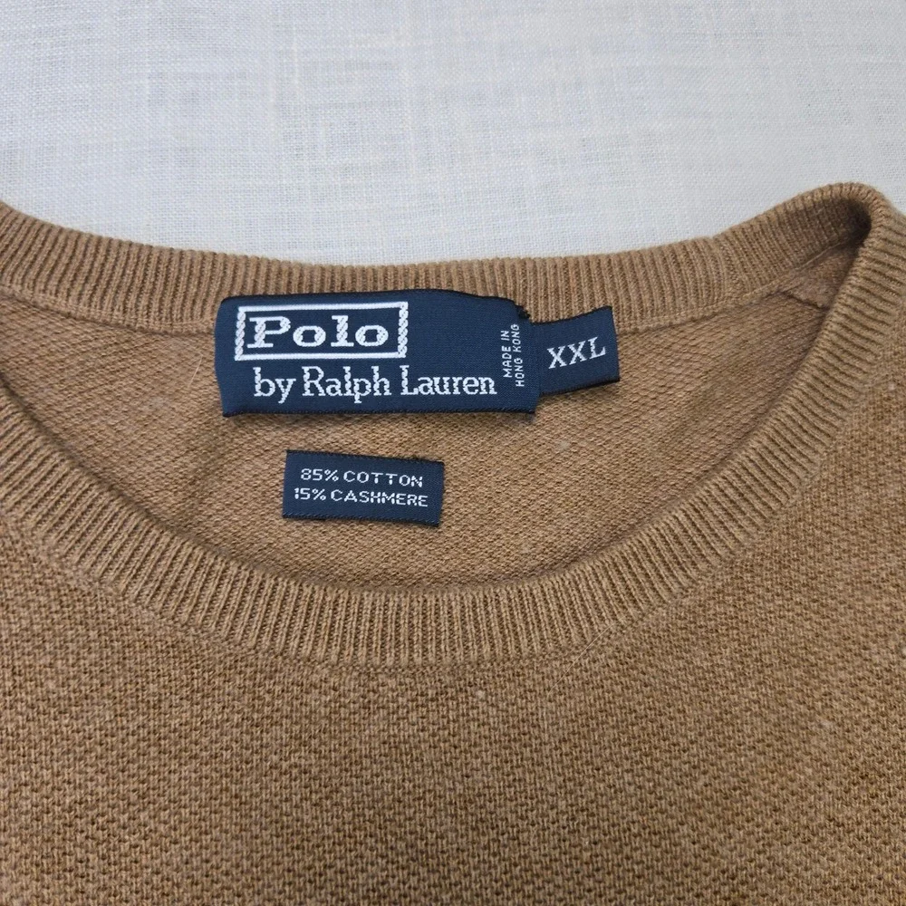 Polo Ralph Lauren Cashmere Blend Sweater XXL Men's Brown Tan Crewneck Soft Knit‎